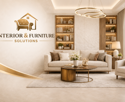 Interior & Furniture Solutions logo and modern living room design